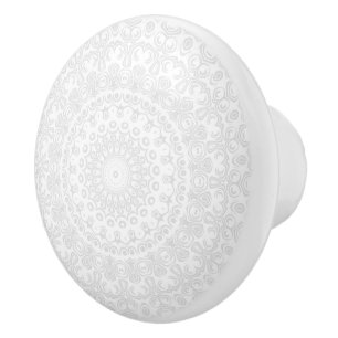White on White Minimal Mandala Pattern Ceramic Knob