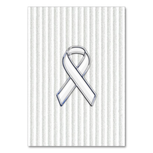 White on White Ribbon Awareness Stripes Table Number (Front)