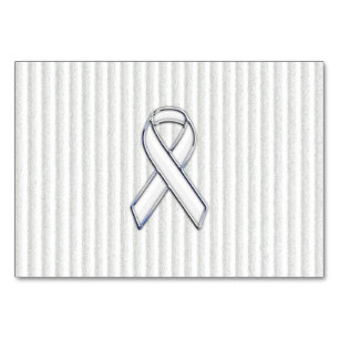 White on White Ribbon Awareness Stripes Table Number