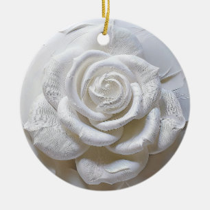 White On White - Sculpted Rose Ceramic Tree Decoration