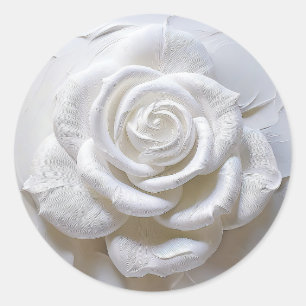 White On White - Sculpted Rose Classic Round Sticker