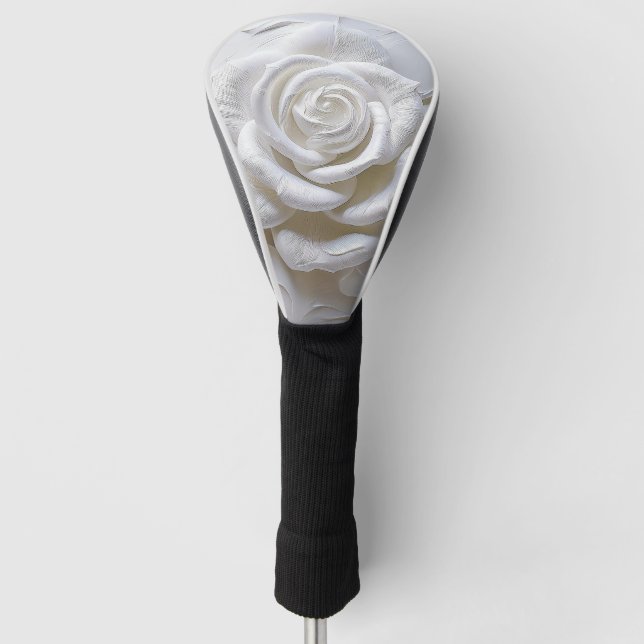 White On White - Sculpted Rose Golf Head Cover (Front)