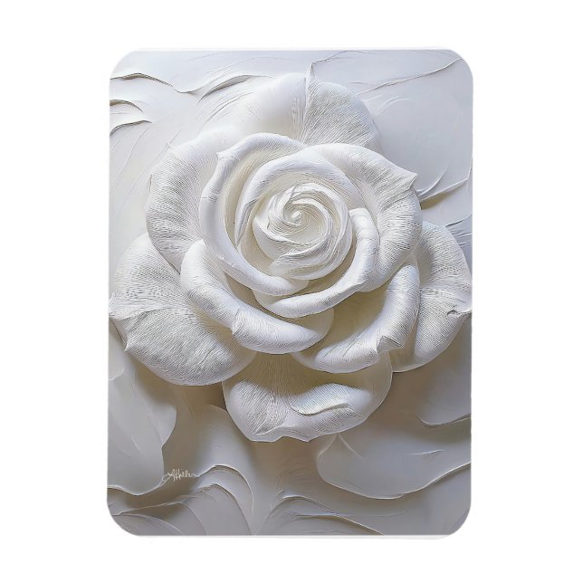 White On White - Sculpted Rose Magnet (Vertical)