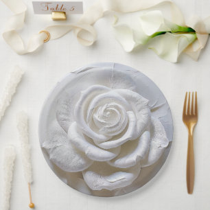 White On White - Sculpted Rose Paper Plate