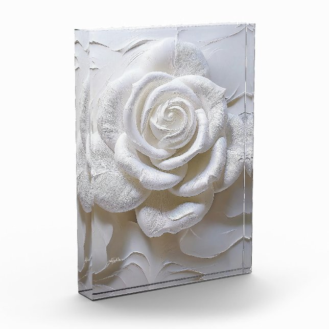 White On White - Sculpted Rose Photo Block (Left)