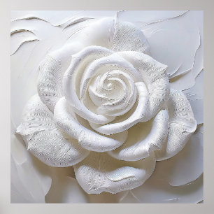 White On White - Sculpted Rose Poster