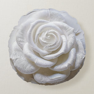 White On White - Sculpted Rose Round Cushion