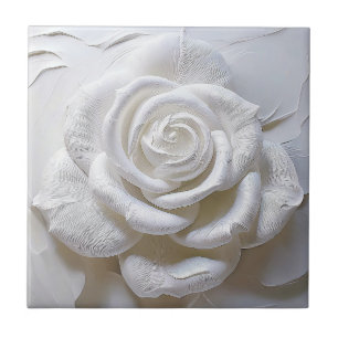 White On White - Sculpted Rose Tile