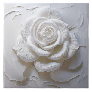 White On White - Sculpted Rose Tile