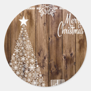 White on Wood Christmas Classic Round Sticker