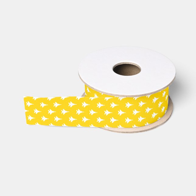 White on Yellow F-15 Fighter Jet Patterned Grosgrain Ribbon (Spool)