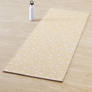 White on Yellow   Lino Print Stars Pattern Yoga Mat