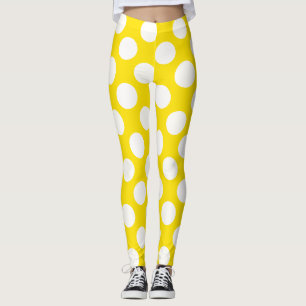 White On Yellow Polka Dot Leggings