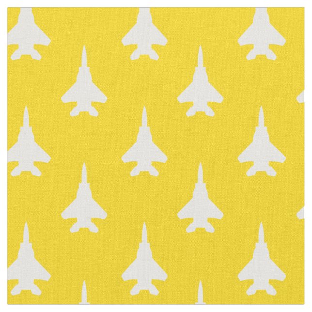 White on Yellow Strike Eagle Fighter Jet Pattern Fabric (Close Up)