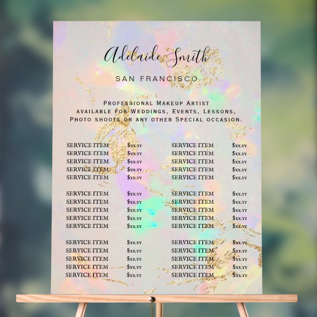 white opal price list acrylic sign (Neutral)