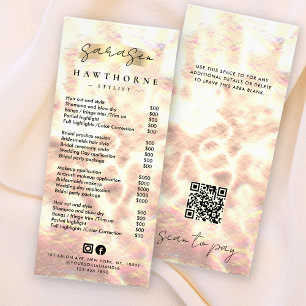 White Opal Price List Rose Gold Holographic Rack Card