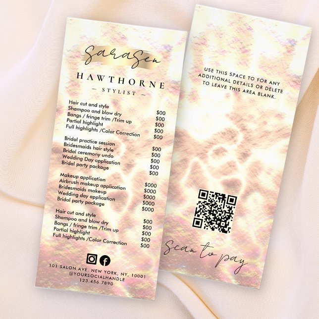 White Opal Price List Rose Gold Holographic Rack Card (Creator Uploaded)