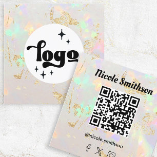 white opal qr code square business card