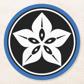 White Opaque Starfruit Mon on Blue Coaster