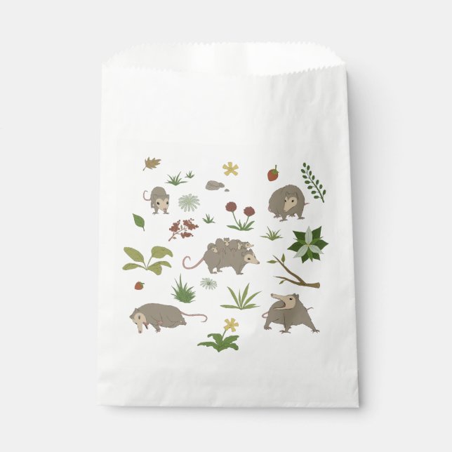 White Opossum Light Cottagecore Woodland Party Favour Bags (Front)