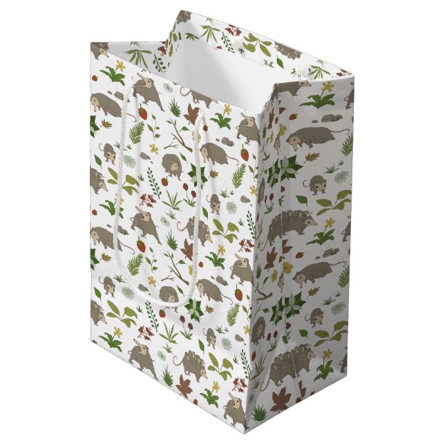 White Opossum Light Cottagecore Woodland Party Medium Gift Bag (Front Angled)