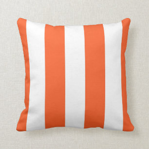 White & Orange Awnings Striped Decorative  Cushion