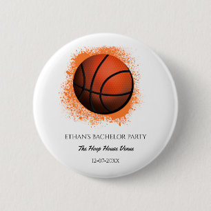 White orange basketball birthday / bachelor party 6 cm round badge