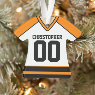 White/Orange/Black Custom Hockey Jersey Ornament
