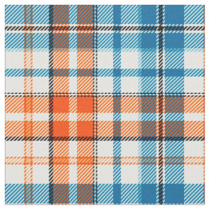 White Orange Blue Plaid Tartan Design Fabric