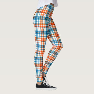White Orange Blue Plaid Tartan Design Leggings