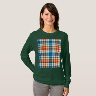 White Orange Blue Plaid Tartan Design T-Shirt