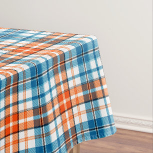 White Orange Blue Plaid Tartan Design  Tablecloth