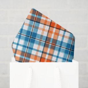 White Orange Blue Plaid Tartan Design Tissue Paper