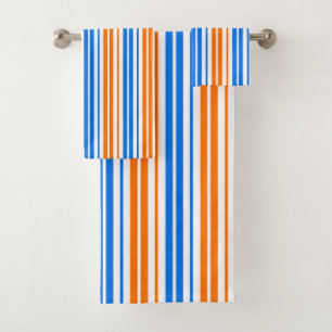 White Orange Blue Vertical Stripes Design Bath Towel Set