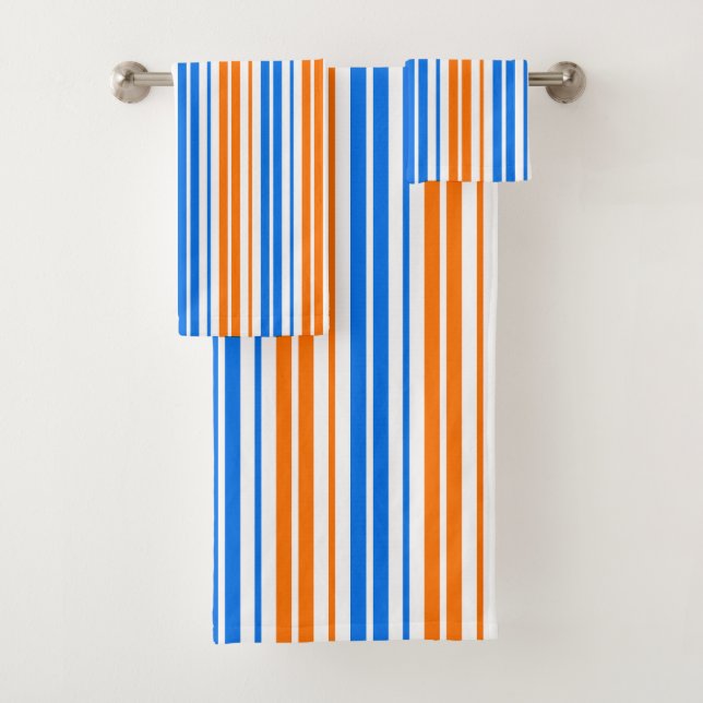 White Orange Blue Vertical Stripes Design   Bath Towel Set (Insitu)
