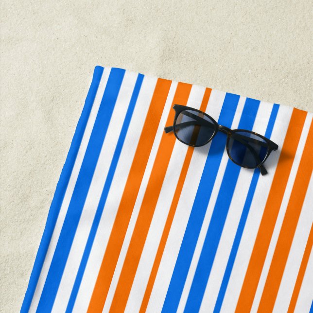 White Orange Blue Vertical Stripes Design   Beach Towel (In Situ)