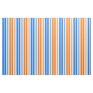 White Orange Blue Vertical Stripes Design Fabric