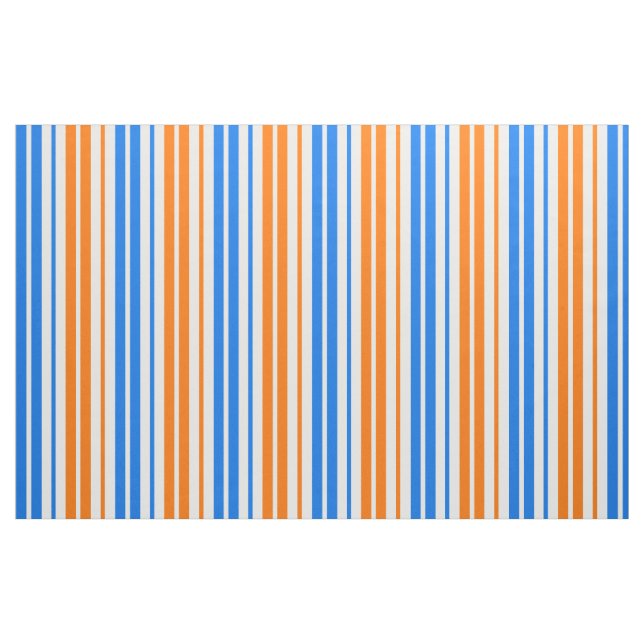 White Orange Blue Vertical Stripes Design   Fabric (Fat Quarter)