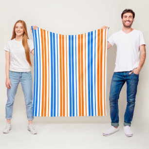 White Orange Blue Vertical Stripes Design   Fleece Blanket