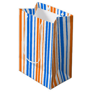 White Orange Blue Vertical Stripes Design   Medium Gift Bag