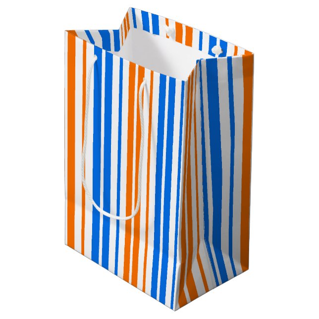 White Orange Blue Vertical Stripes Design   Medium Gift Bag (Front Angled)