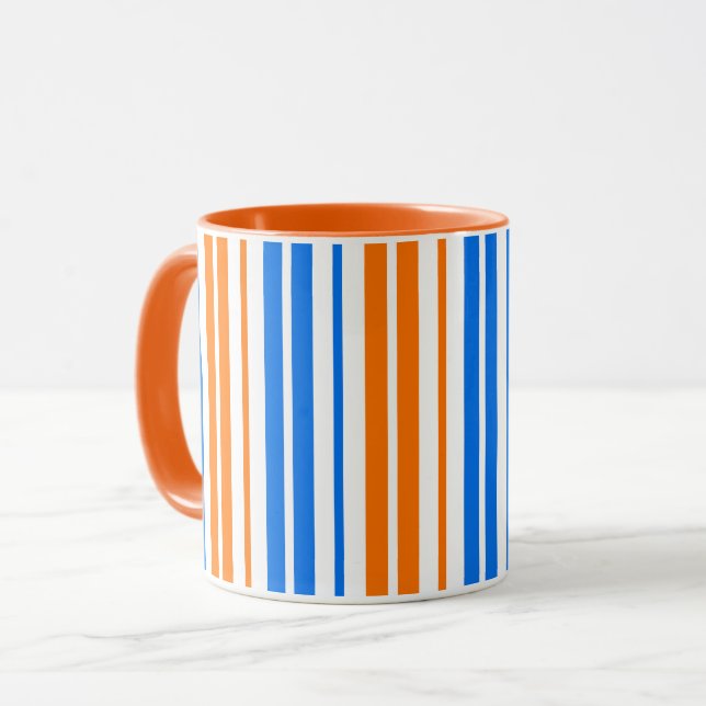 White Orange Blue Vertical Stripes Design   Mug (Front Left)