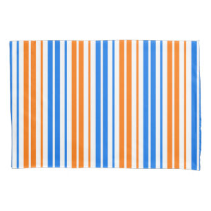 White Orange Blue Vertical Stripes Design Pillowcase