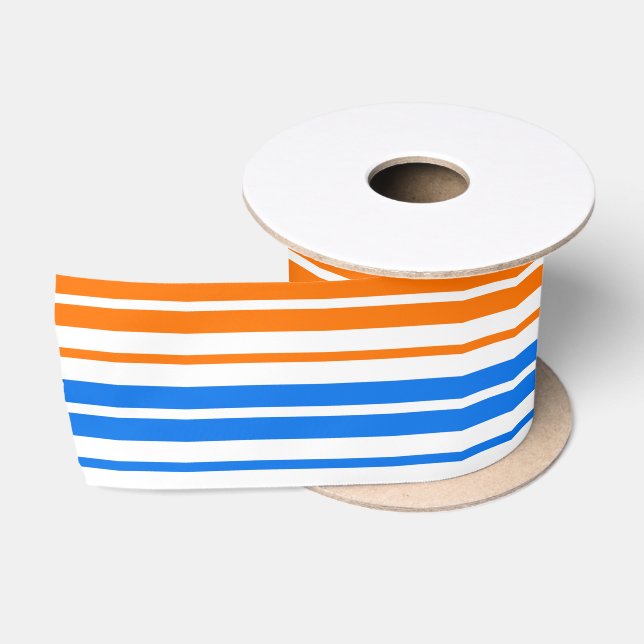 White Orange Blue Vertical Stripes Design   Satin Ribbon (Spool)