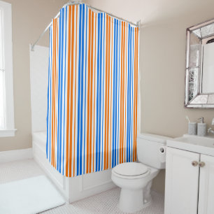 White Orange Blue Vertical Stripes Design   Shower Curtain