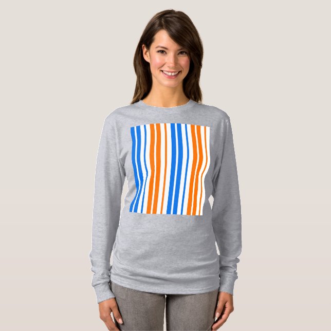 White Orange Blue Vertical Stripes Design   T-Shirt (Front Full)