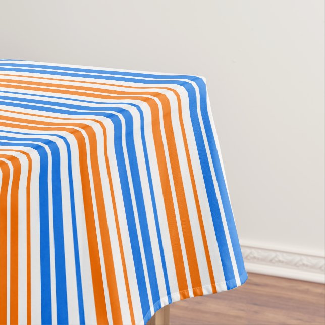 White Orange Blue Vertical Stripes Design   Tablecloth (In Situ)