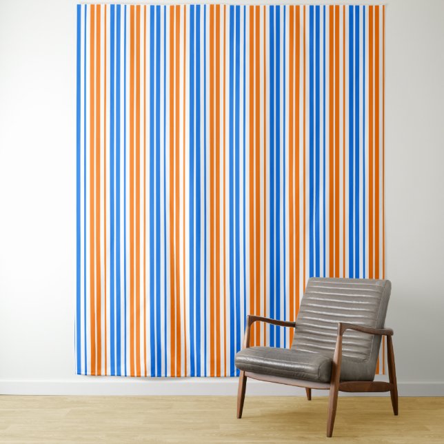 White Orange Blue Vertical Stripes Design   Tapestry (In Situ)