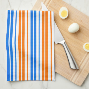 White Orange Blue Vertical Stripes Design Tea Towel