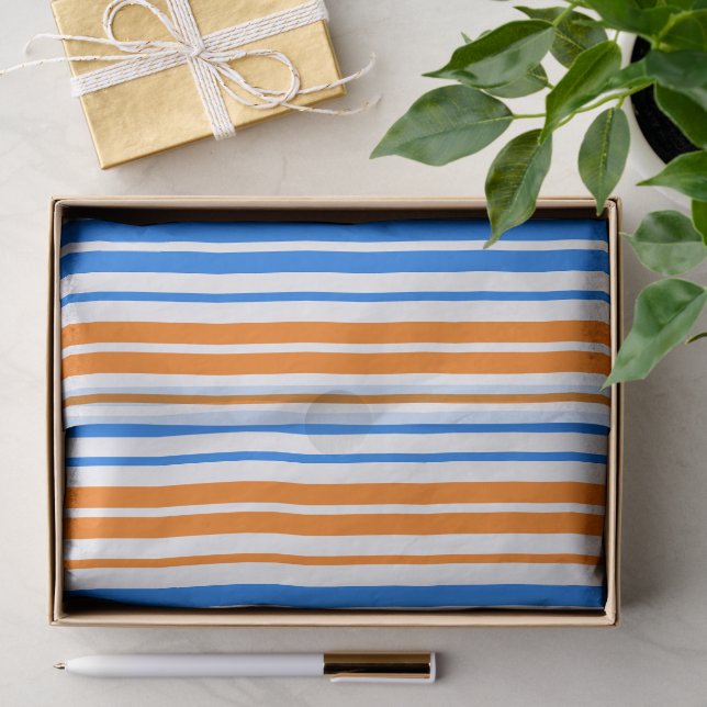 White Orange Blue Vertical Stripes Design   Tissue Paper (Gift)